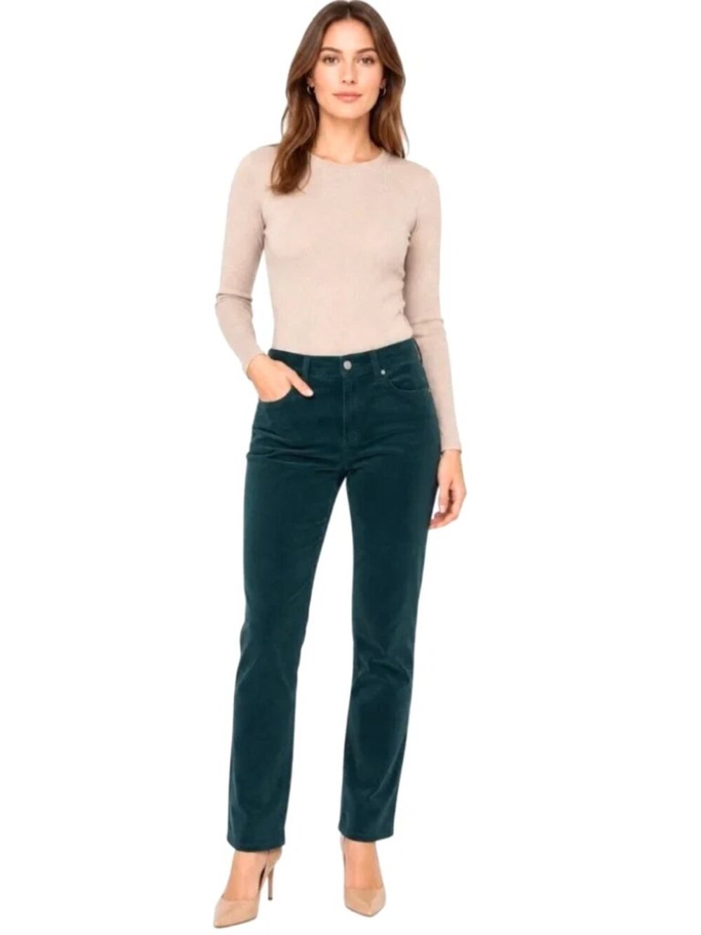 Eileen Fisher Women Pants Size XL Green Velveteen 5 Pocket Tapered Ankle New
